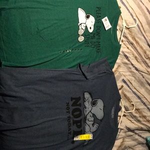 Two men’s large Snoopy funny shirts